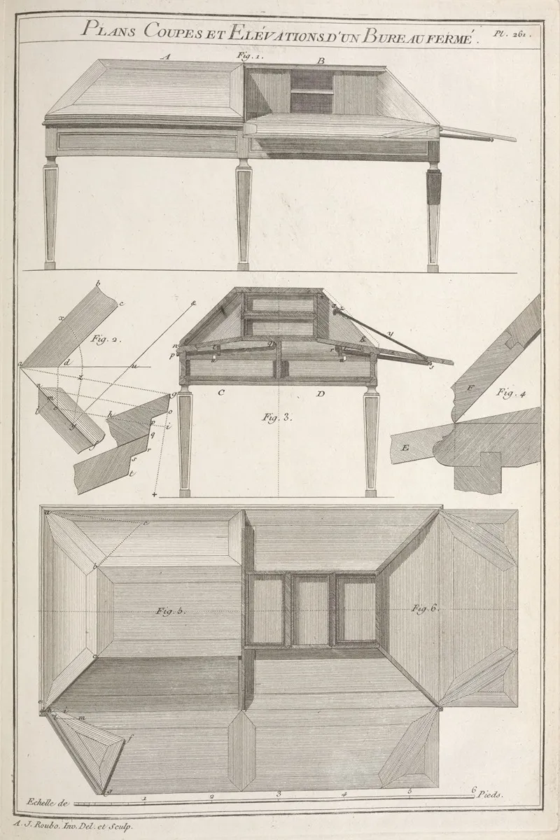 Plans Coupes Et Elevations Dun Bureau Ferme Wall Art by André Jacob Roubo - High-Resolution Digital Print
