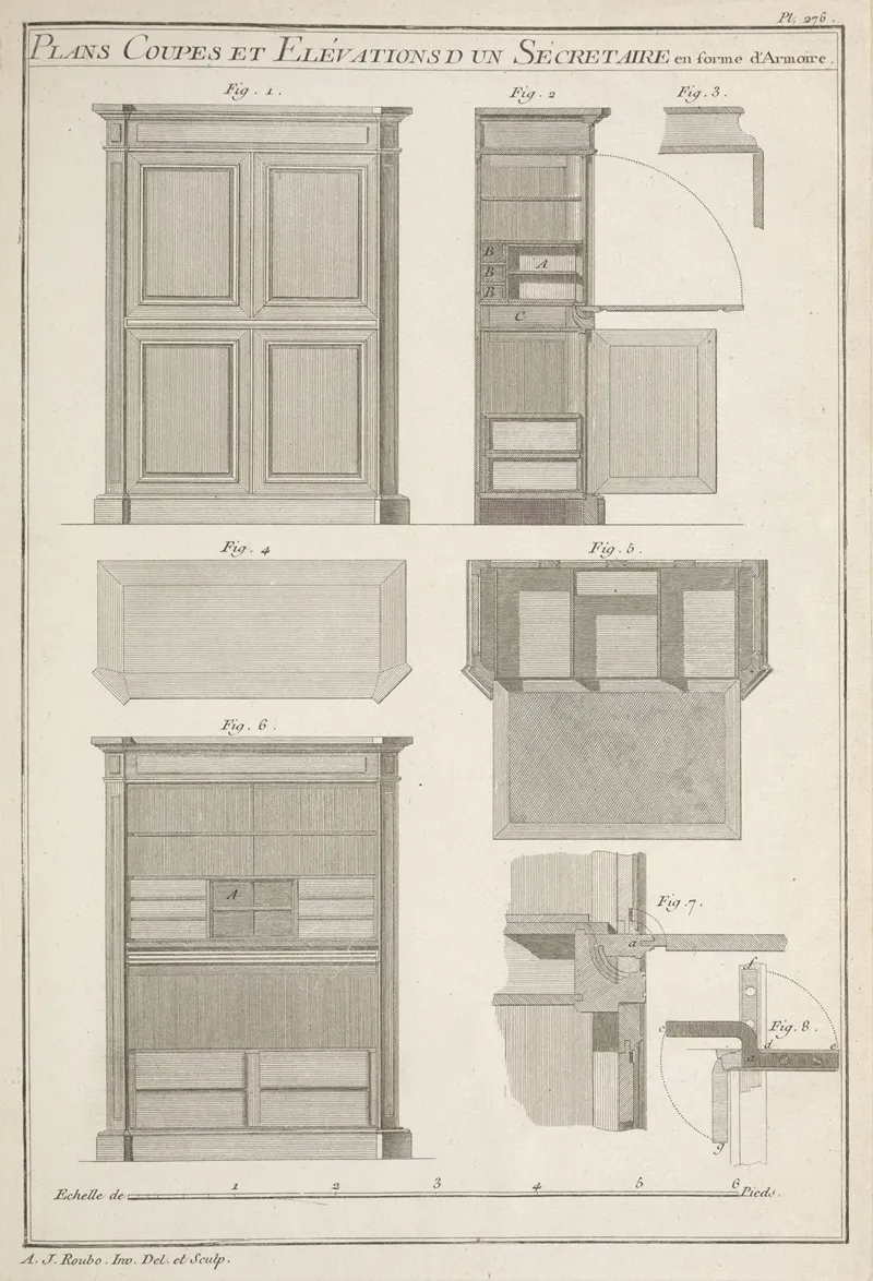 Plans Coupes Et Elevations Dun Secretaire En Forme Darmoire Wall Art by André Jacob Roubo - High-Resolution Digital Print