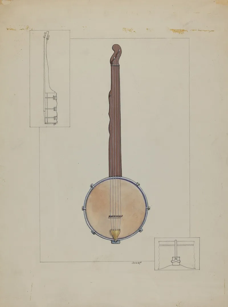 Plantation Banjo Wall Art by Floyd R. Sharp - High-Resolution Digital Print