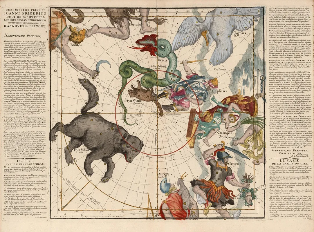 Plate 1 Ursa Major Ursa Minor Perseus And Other Constellations Wall Art by Ignace Gaston Pardies - High-Resolution Digital Print