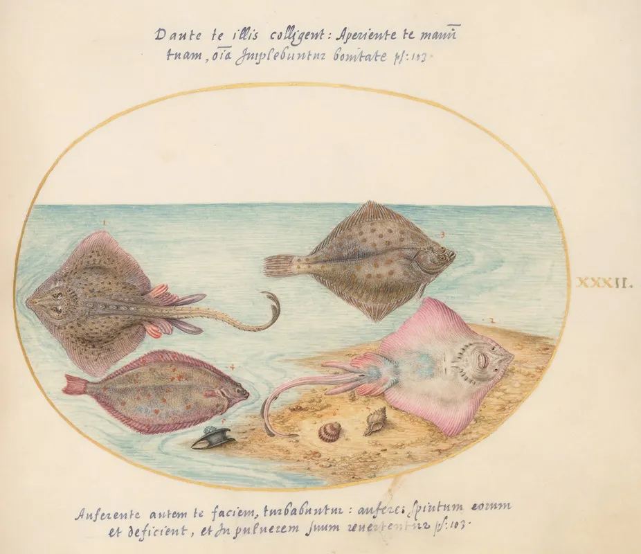 Plate 32 Skates With An Egg Case And Two Flat Fish
