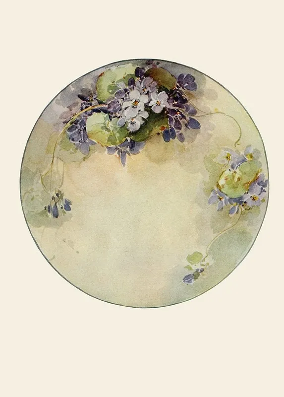 Plate In Arrangement Of Violets Wall Art by Adeline More - High-Resolution Digital Print