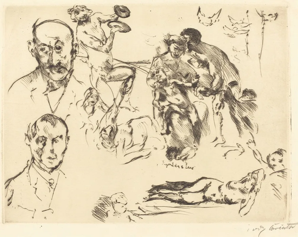 Plate Of Sketches Including One Of Max Liebermann