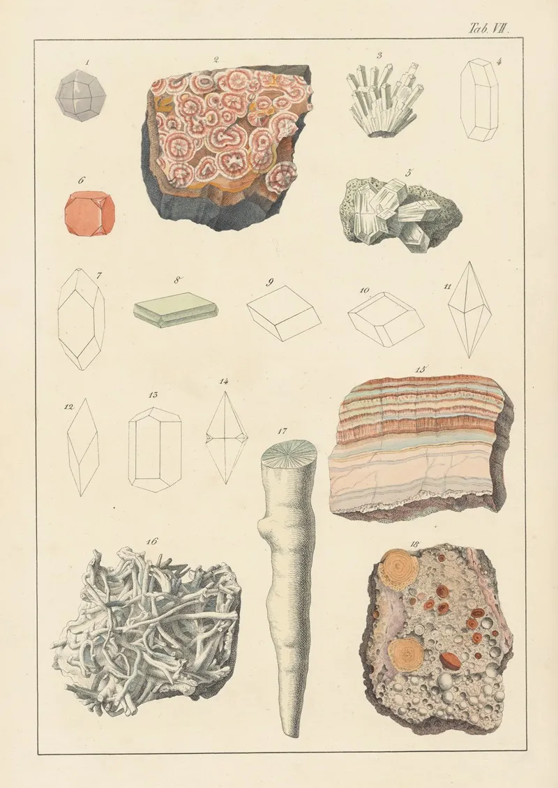 Plate Vii Zeolitic Minerals Carbonaceous Limestone Wall Art by Johann Gottlob Kurr - High-Resolution Digital Print