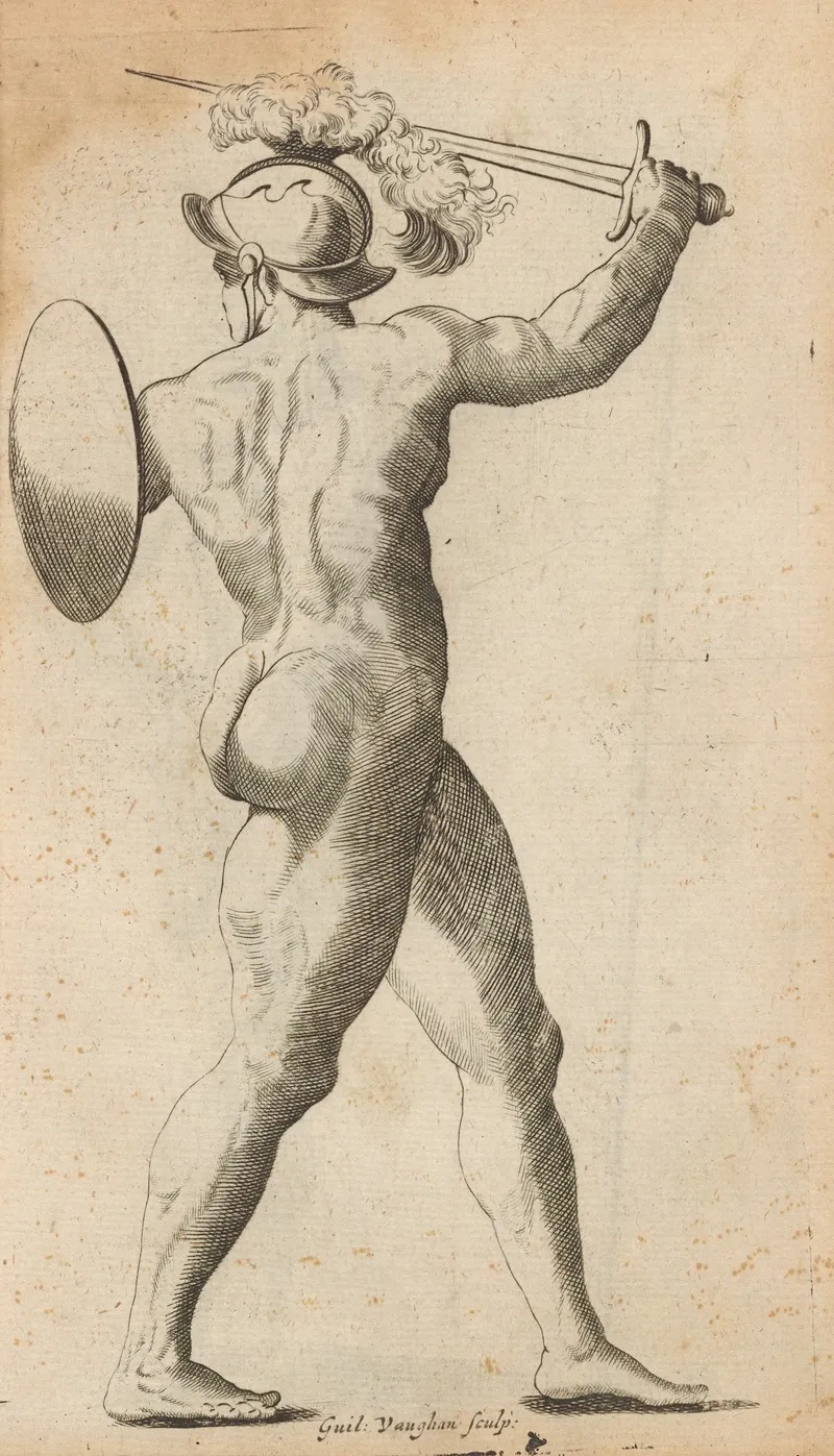 Plate Viii Artist Study Of Nude Male Soldier With Shield And Sword Wall Art by William Salmon - High-Resolution Digital Print