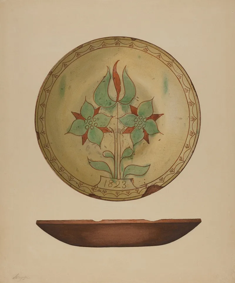 Plate With Tulip And Two Flowers