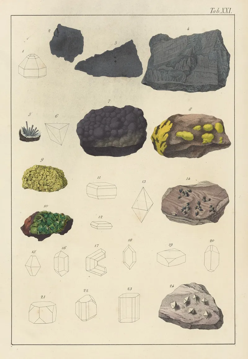 Plate Xxi Bismuth Ores Uranium Ores Titanium Ores Tantalum Ores Wolfram Ores Wall Art by Johann Gottlob Kurr - High-Resolution Digital Print