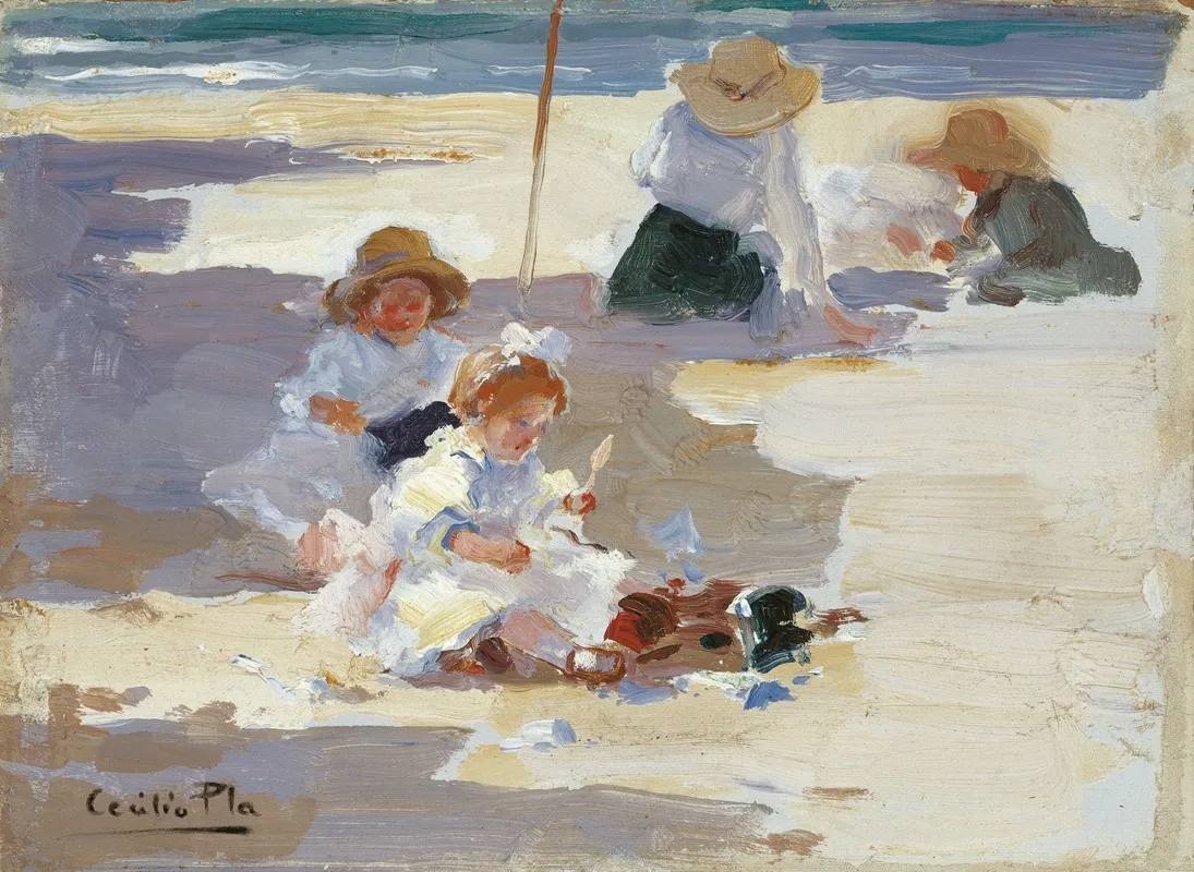 Playing On The Beach Wall Art by Cecilio Plá y Gallardo - High-Resolution Digital Print