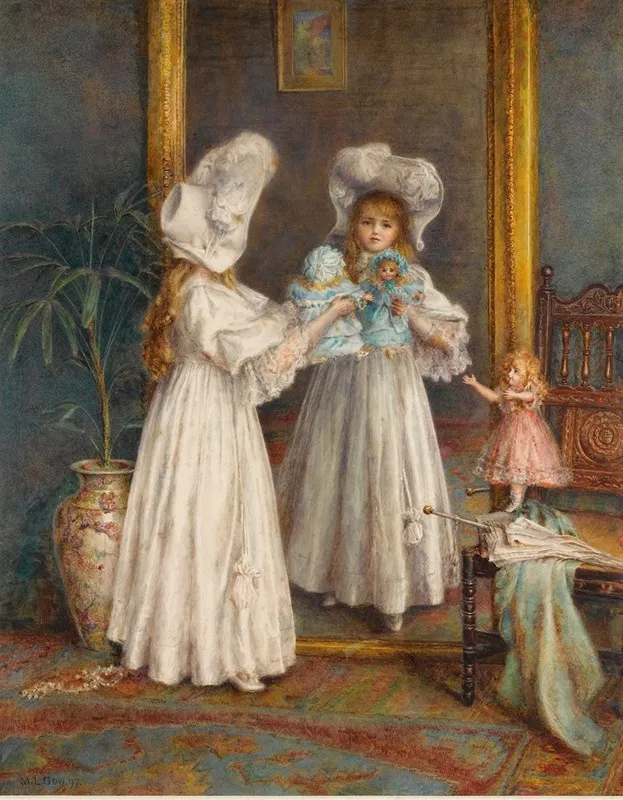 Playing With Her Dolls Wall Art by Mary Lightbody Gow - High-Resolution Digital Print