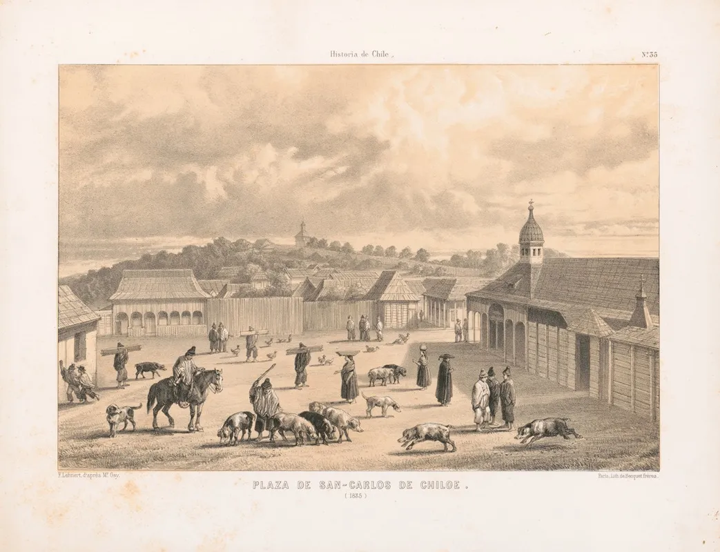 Plaza De San Carlos De Chiloe 1835 Wall Art by Pierre Frédéric Lehnert - High-Resolution Digital Print