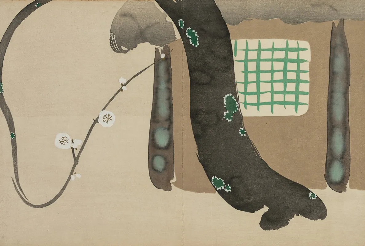 Plum By The Eaves Nokiba No Ume Wall Art by Kamisaka Sekka - High-Resolution Digital Print