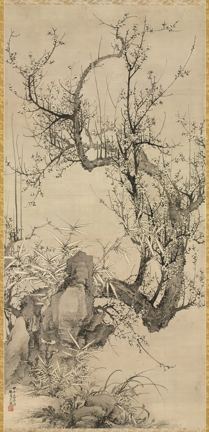 Plums Bamboo And Orchid Wall Art by Yamamoto Baiitsu - High-Resolution Digital Print