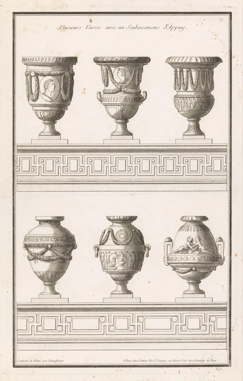Plusieurs Vases Avec Un Soubasemens Sappuy Wall Art by Jean François de Neufforge - High-Resolution Digital Print