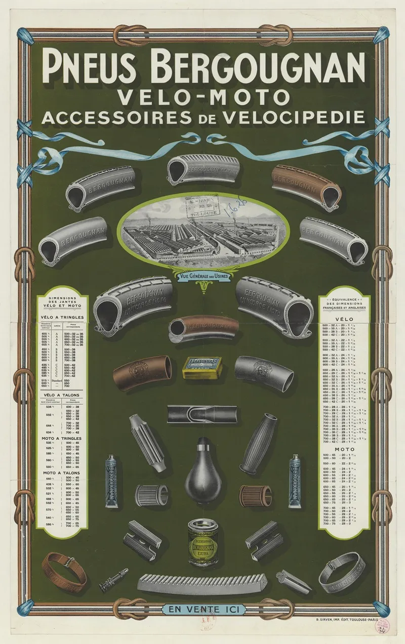 Pneus Bergougnan Velo Moto Accessoires De Velocipedie Wall Art by Imp. B. Sirven - High-Resolution Digital Print
