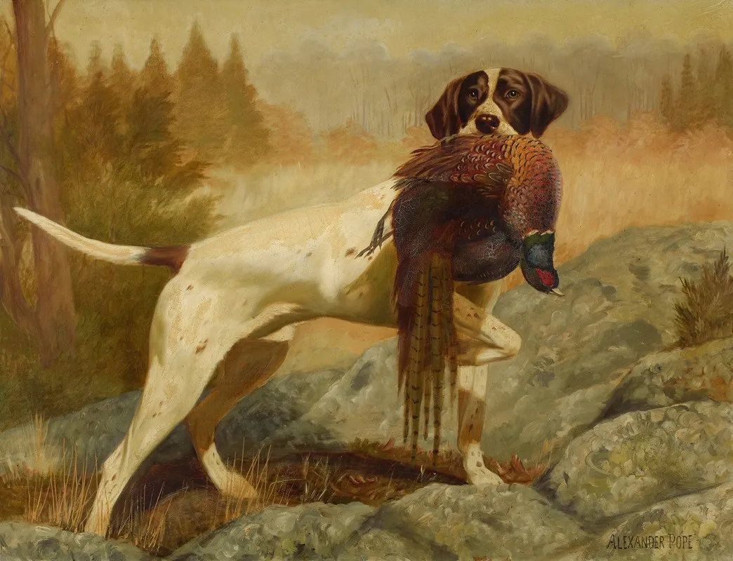 Pointer With Pheasant Wall Art by Alexander Pope Jr. - High-Resolution Digital Print