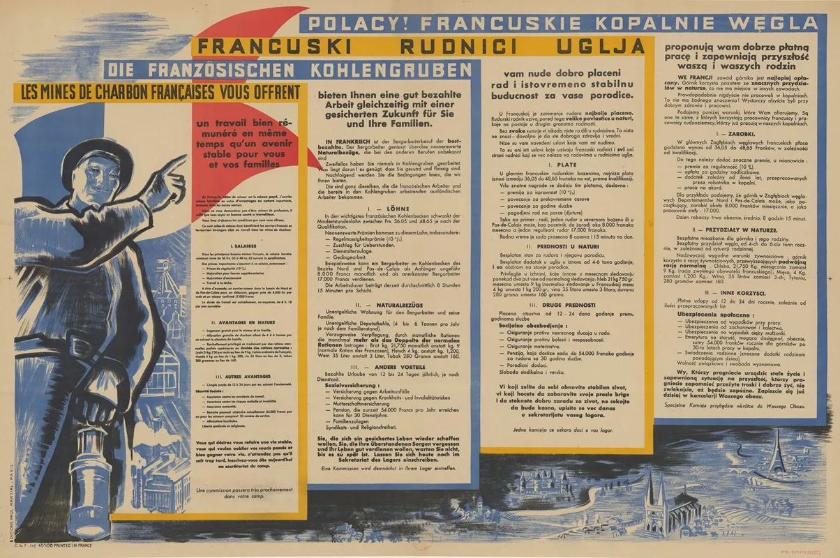 Polacy Les Mines De Charbon Francaises Vous Offrent Un Travail Bien Remunere En Meme Temps Quun Avenir Stable Pour Vous Et Vos Familles Wall Art by Editions Paul Martial - High-Resolution Digital Print