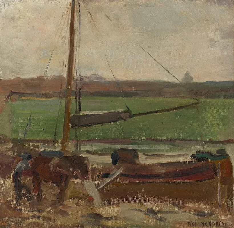 Polder Met Gemeerde Vrachtschuit Buiten Amsterdam Ii