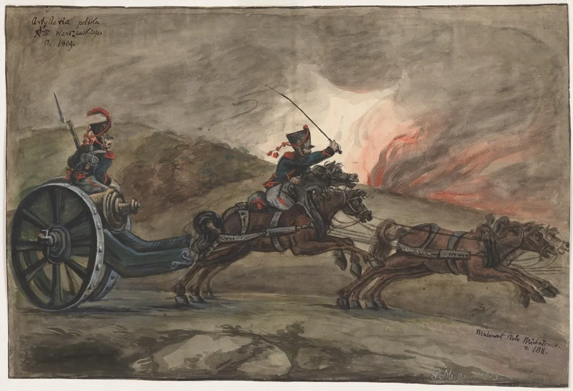 Polish Artillery Of The Duchy Of Warsaw Of 1809 Wall Art by Piotr Michałowski - High-Resolution Digital Print