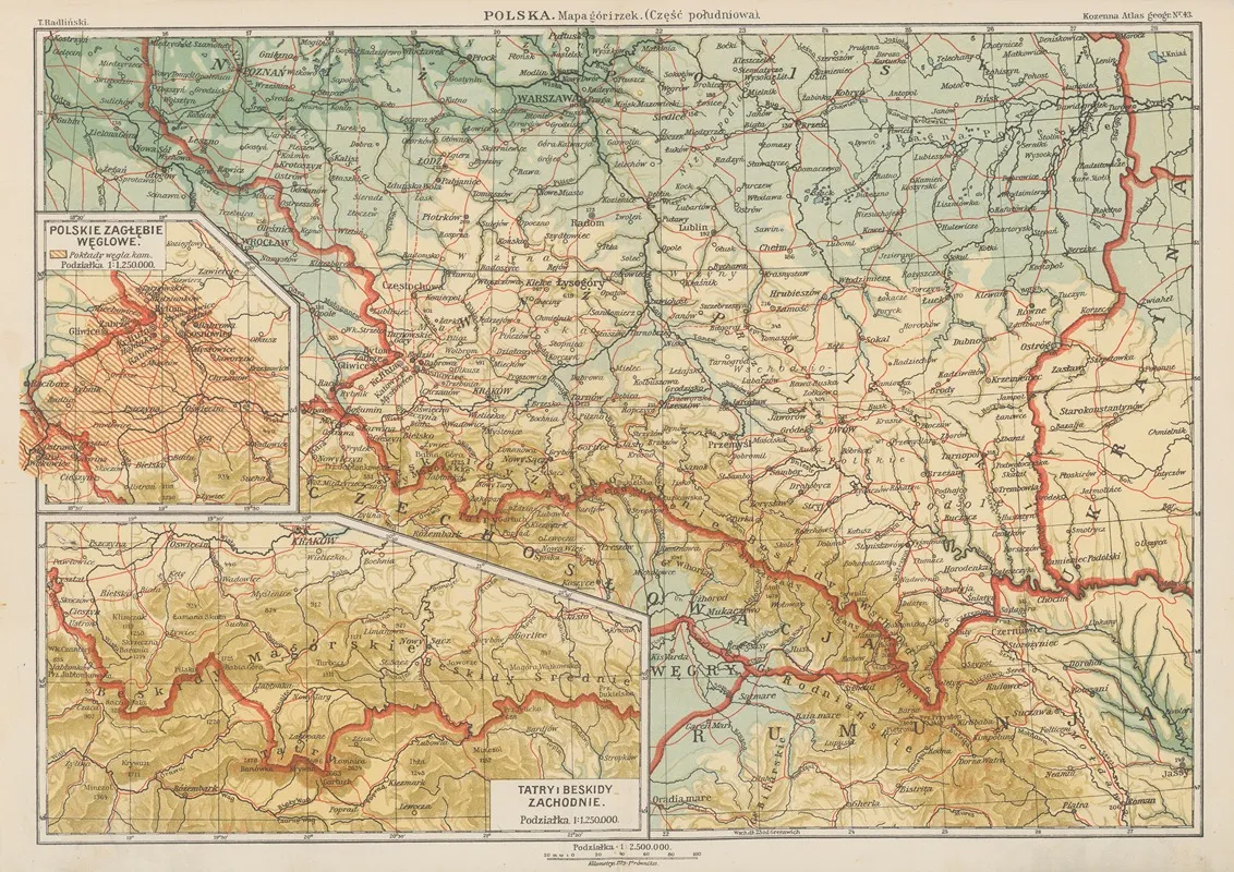 Polska ‎ ‎mapa‎ ‎gor‎‎i‎‎rzek ‎ ‎czesc‎ ‎poludniowa Wall Art by Blasius Kozenn - High-Resolution Digital Print