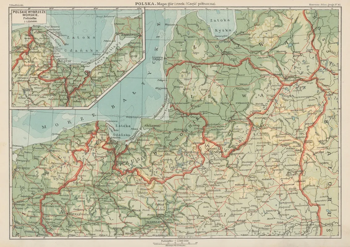 Polska ‎ ‎mapa‎ ‎gor‎i‎‎rzek ‎ ‎czesc‎ ‎polnocna Wall Art by Blasius Kozenn - High-Resolution Digital Print