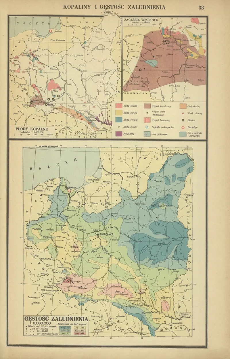 Polska Kopaliny I Gestosc Zaludnienia Wall Art by Eugeniusz Romer - High-Resolution Digital Print