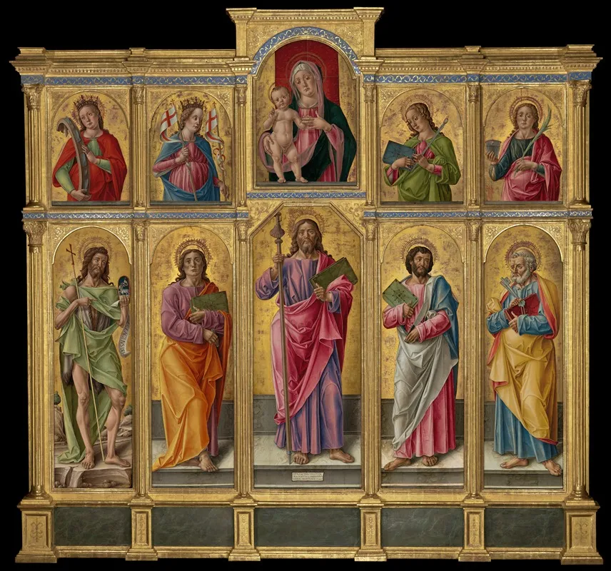 Polyptych With Saint James Major Madonna And Child And Saints Wall Art by Bartolomeo Vivarini - High-Resolution Digital Print