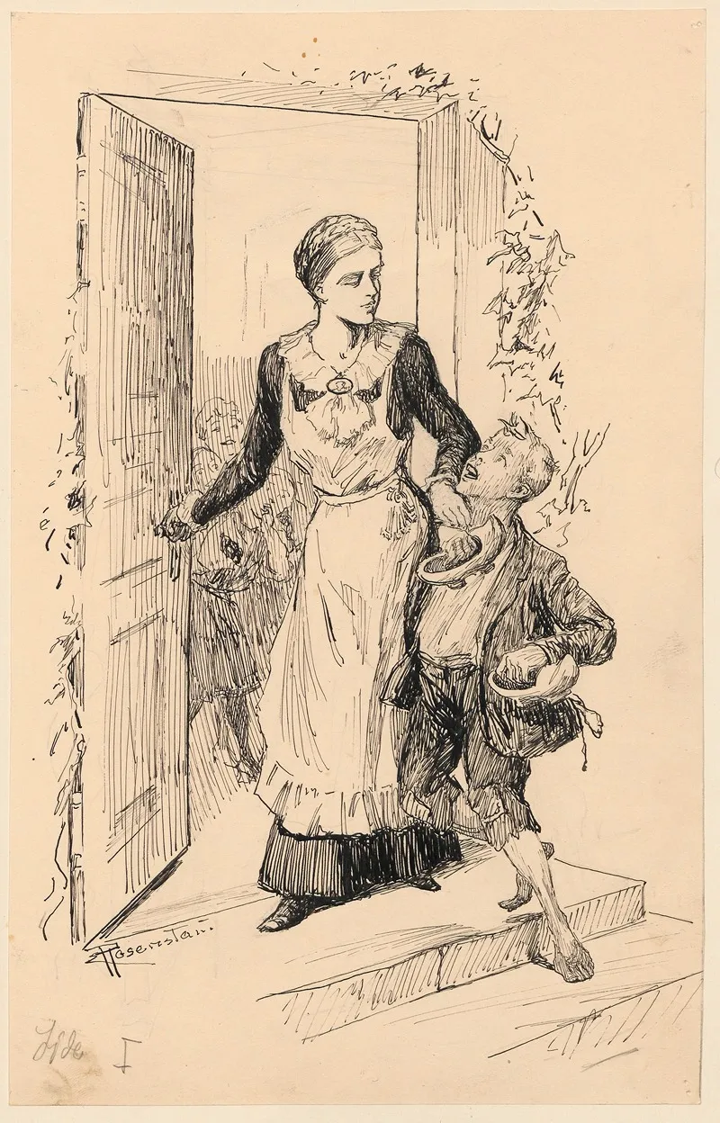 Poor Boy Rejected At The Door By Maid Wall Art by Christian Emil Rosenstand - High-Resolution Digital Print