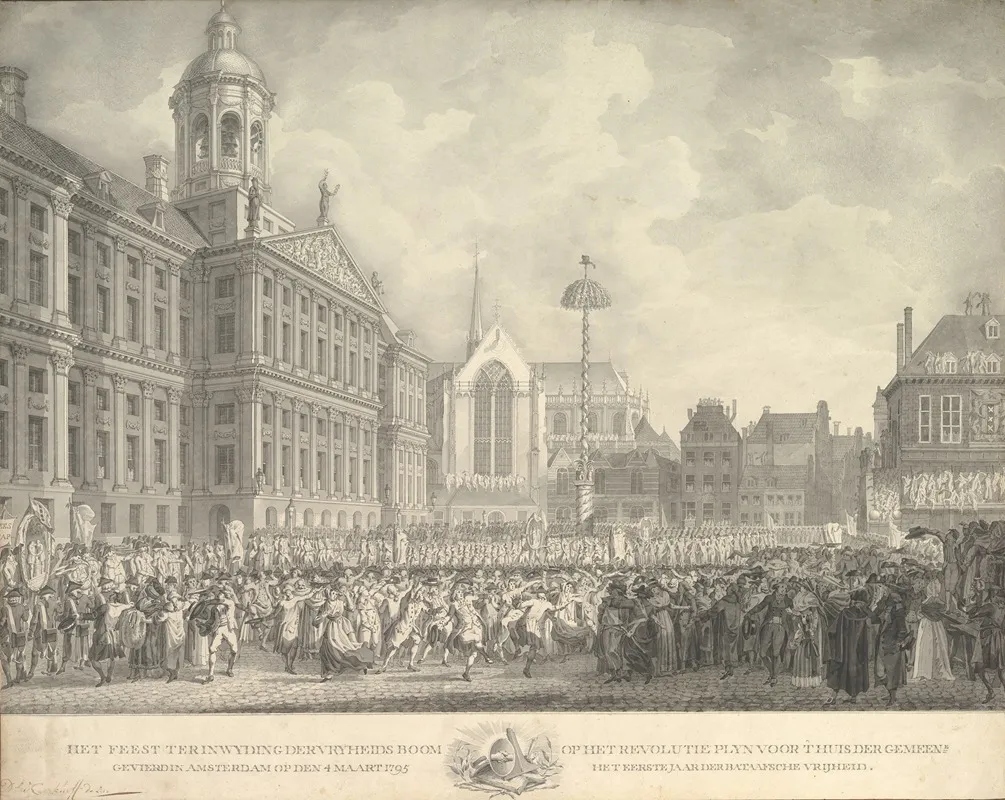 Popular Celebrations In Dam Square Amsterdam On 4 March 1795 Marking The Erection Of The Liberty Tree And The Success Of The Batavian Revolution Wall Art by Daniël Johannes Torman Kerkhoff - High-Resolution Digital Print