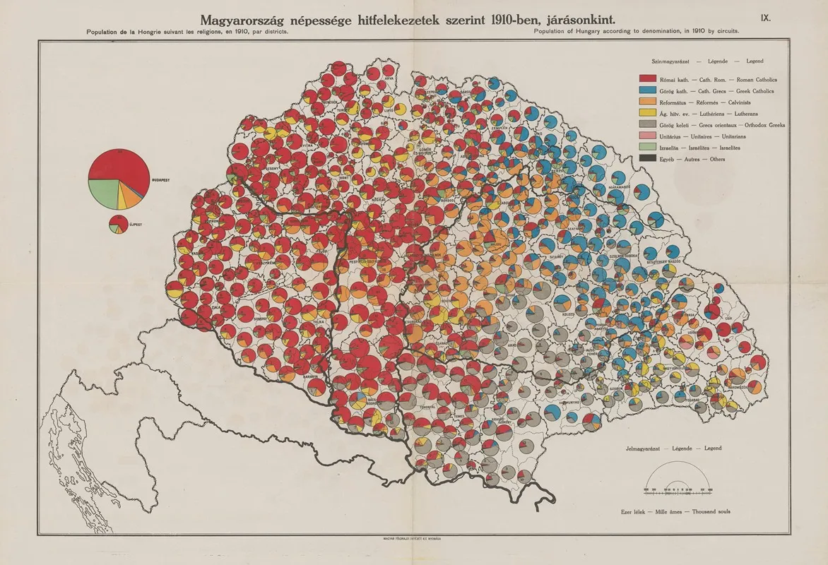 Population Of Hungary According To Denomination In 1910 By Circuits Wall Art by Hungarian Geographical Institute - High-Resolution Digital Print