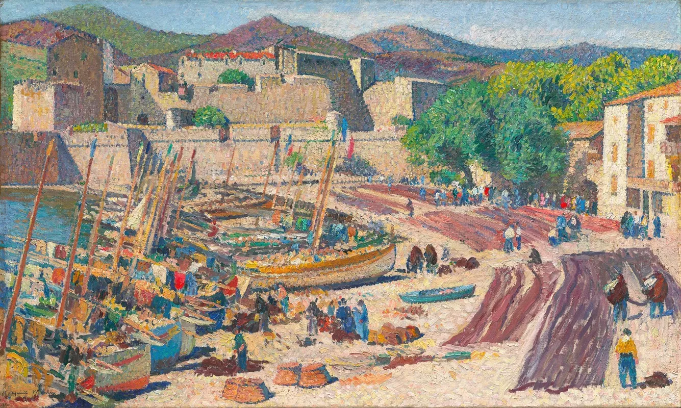 Port De Collioure Le 14 Juillet Sechage Des Filets Sur La Greve