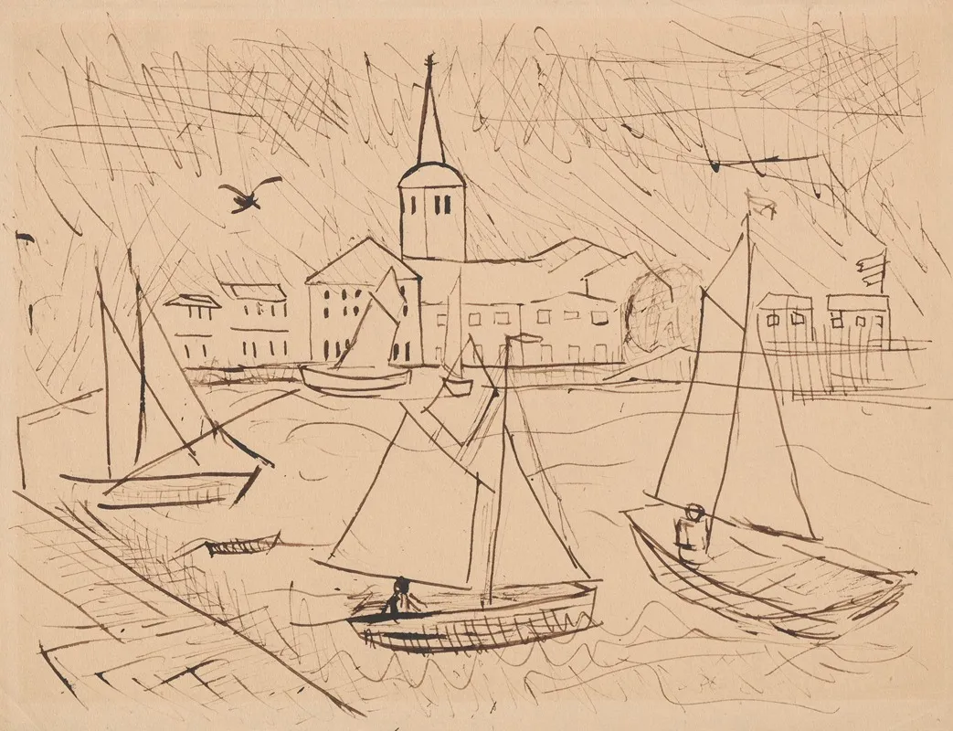 Port Z Widokiem Na Miasto Wall Art by Tadeusz Makowski - High-Resolution Digital Print