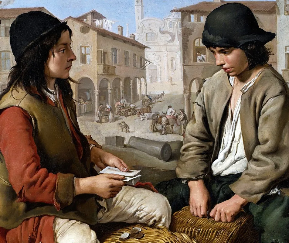 Portaroli Che Giocano A Carte Sulle Ceste Wall Art by Giacomo Ceruti - High-Resolution Digital Print