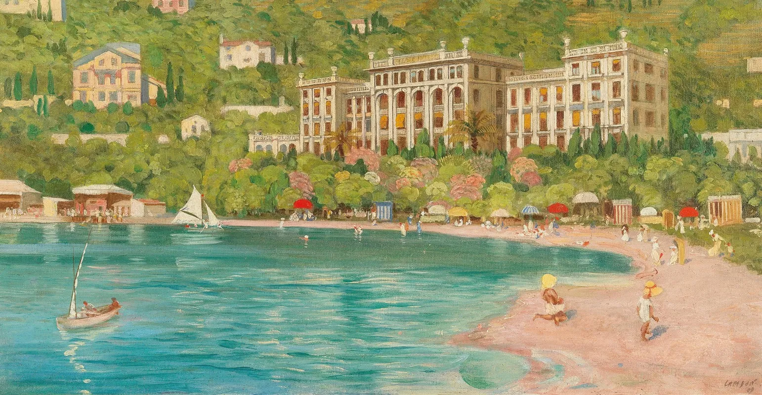 Portoroz Ein Sommertag In Der Bucht Mit Ansicht Des Grand Hotel Heute Hotel Kempinski Wall Art by Glauco Cambon - High-Resolution Digital Print