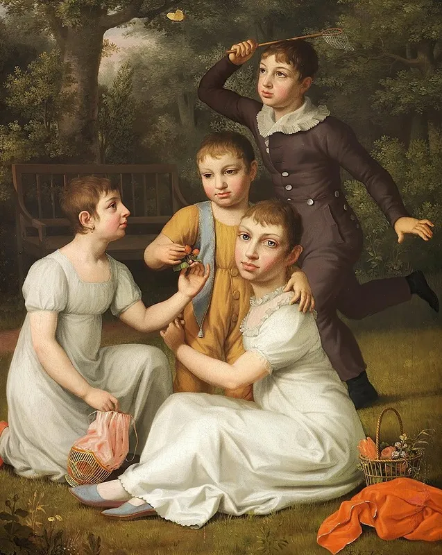 Portraet Af Kammerherre Plantageejer Og Vice Gouvernor I Vestindien Sobotkers Fire Born Malede I Hummeltofte Have Wall Art by Christoffer Wilhelm Eckersberg - High-Resolution Digital Print