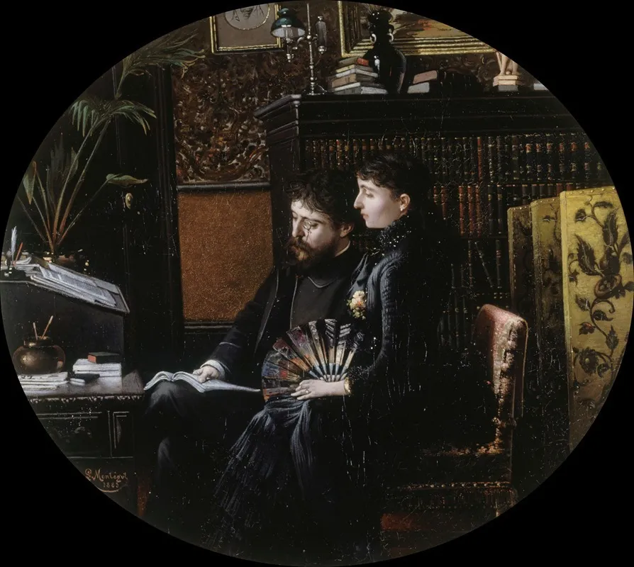 Portrait Dalphonse Daudet 1840 1897 Et Son Epouse Nee Julie Allard 1844 1940 Dans Leur Cabinet De Travail Wall Art by Louis Montégut - High-Resolution Digital Print