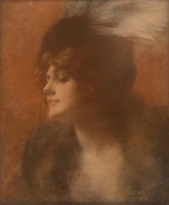 Portrait De Femme A Laigrette Wall Art by René Joseph Gilbert - High-Resolution Digital Print