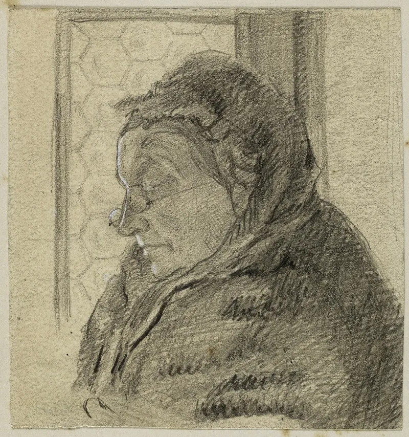 Portrait De Femme Agee Devant Une Fenetre De Profil Vers La Gauche