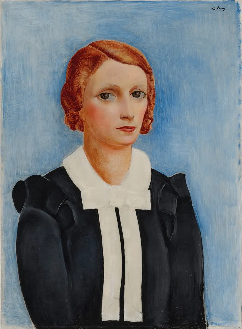 Portrait De Femme Sur Fond Bleu