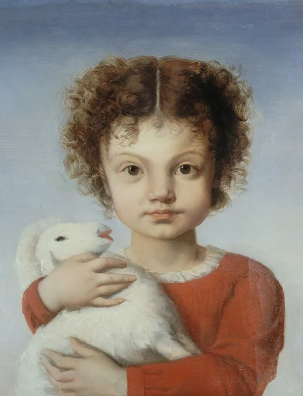 Portrait De Lina Calamatta Enfant Avec Un Agneau Dans Les Bras Wall Art by Joséphine Calamatta - High-Resolution Digital Print