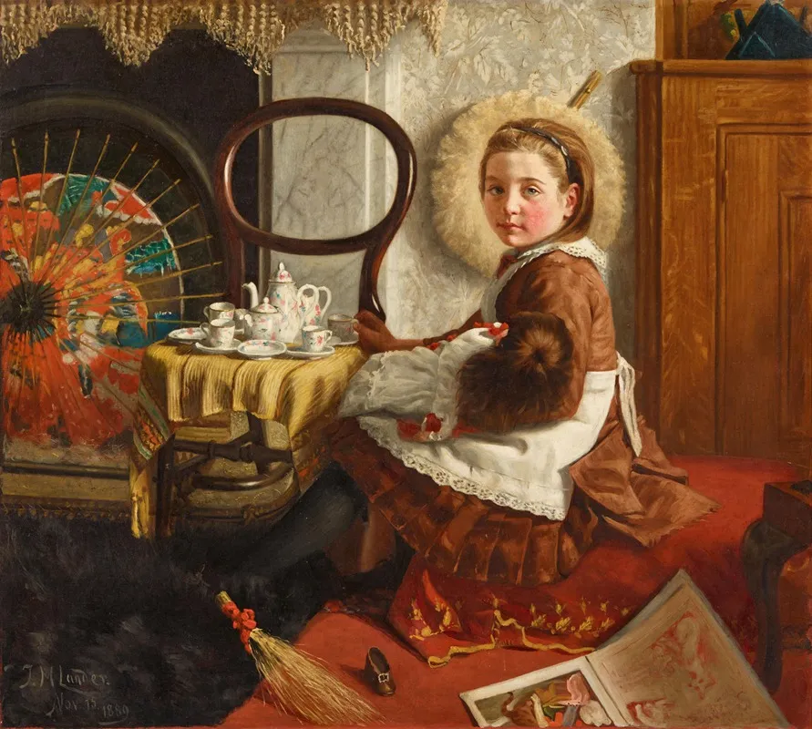 Portrait Der Elsie Esther Cornish Im Alter Von 7 Jahren An Einem Tisch Sitzend Mit Ihrer Puppe Und Einem Teeservice Wall Art by John St. Helier Lander - High-Resolution Digital Print
