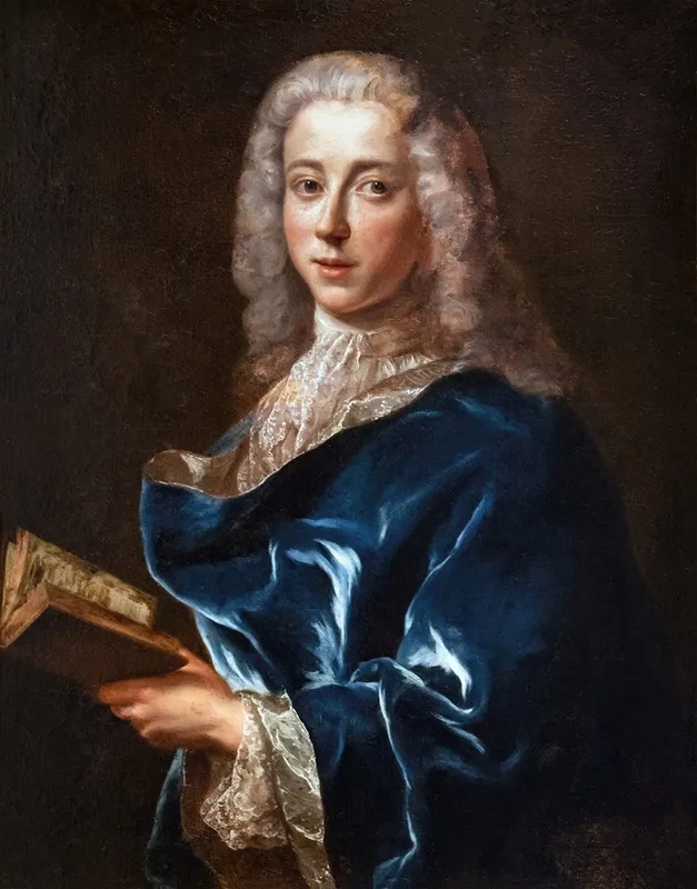 Portrait Dun Homme Au Manteau Bleu Tenant Un Livre Wall Art by Jean-François de Troy - High-Resolution Digital Print