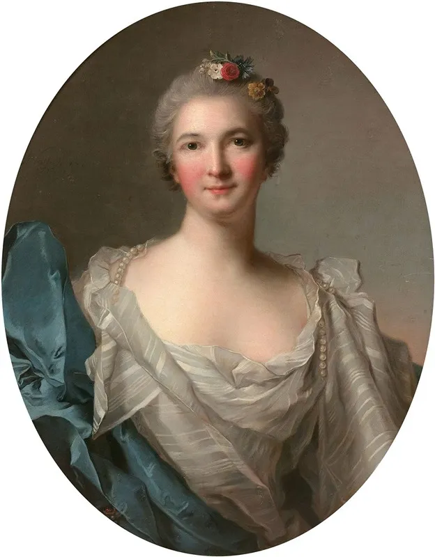 Portrait Dune Dame De Qualite A La Robe Blanche Et Au Drape Bleu Wall Art by Jean-Marc Nattier - High-Resolution Digital Print
