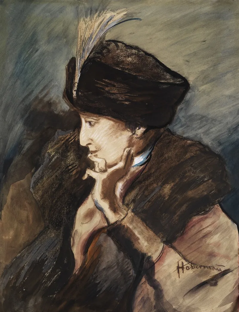 Portrait Einer Jungen Frau Mit Federhut Wall Art by Hugo Freiherr von Habermann - High-Resolution Digital Print