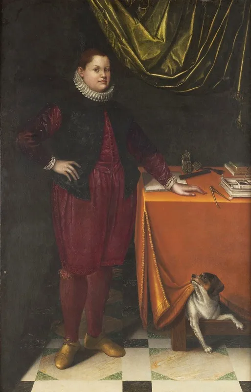 Portrait En Pied Dun Jeune Garcon Avec Son Chien Wall Art by Lavinia Fontana - High-Resolution Digital Print