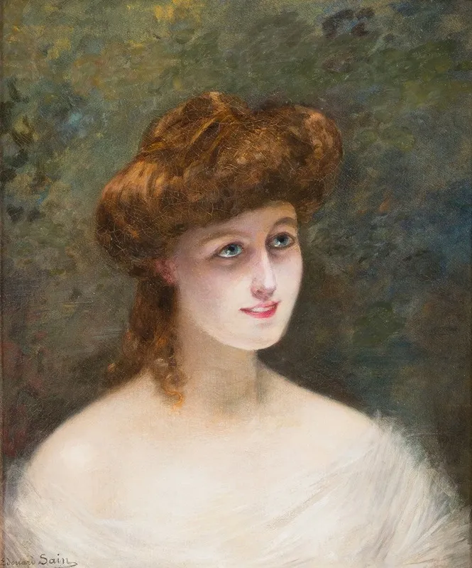 Portrait Of A Beauty With Red Hair Wall Art by Edouard Alexandre Sain - High-Resolution Digital Print
