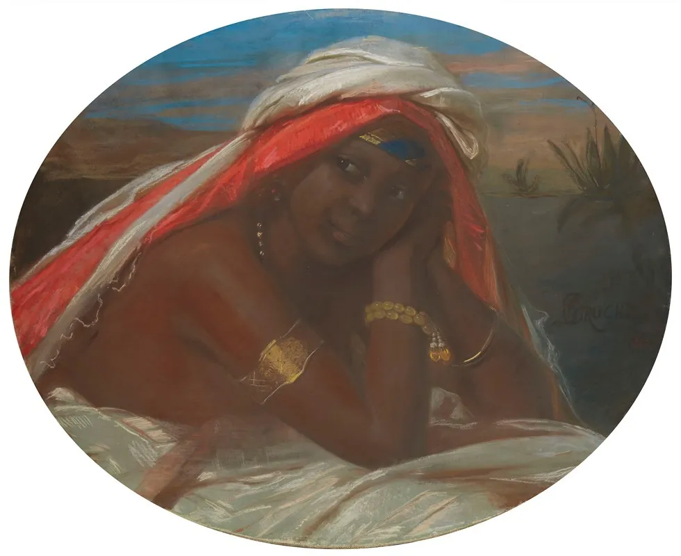 Portrait Of A Black Woman Wearing A Turban Wall Art by Constant-Joseph Brochart - High-Resolution Digital Print
