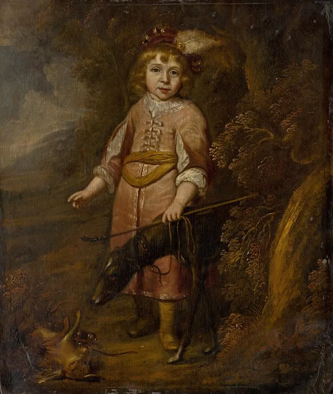 Portrait Of A Boy As A Hunter Wall Art by circle of Matthys van den Bergh - High-Resolution Digital Print