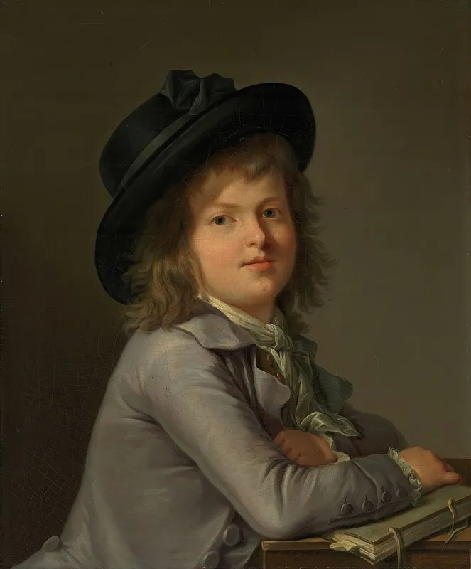 Portrait Of A Boy In A Black Hat Leaning On A Portfolio Wall Art by Marie Victoire Lemoine - High-Resolution Digital Print