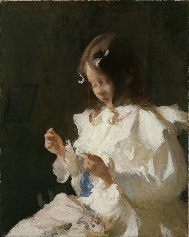 Portrait Of A Child Sewing Wall Art by Frank Weston Benson - High-Resolution Digital Print