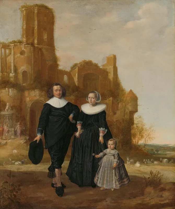 Portrait Of A Couple With Their Child In A Landscape Wall Art by Herman Meynderts Doncker - High-Resolution Digital Print